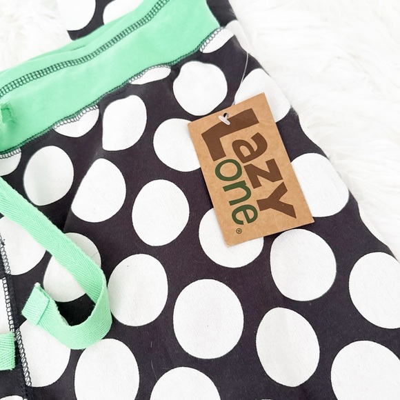 Lazy One Black and White Polka Dot Pajama Pants with Green Trim - Picture 2 of 3